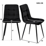 Modern Dining Set for 4 - Black Rectangular Table with Black Velvet Chairs