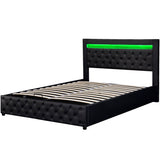 4ft6 Double Upholstered Storage Bed – PU Leather Bed Frame with Slatted Base and Colour Changing LED Lights