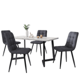 Modern Dining Set for 4 - Rectangular Black Table with Dark Grey Linen Chairs