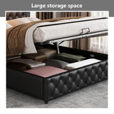 4ft6 Double Upholstered Storage Bed – PU Leather Bed Frame with Slatted Base and Colour Changing LED Lights