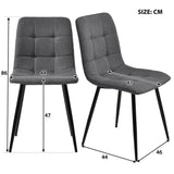 Modern Dining Set for 4 - Rectangular Black Table with Dark Grey Linen Chairs