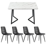 Modern Dining Set for 4 - Rectangular Black Table with Dark Grey Velvet Chairs