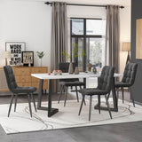 Modern Dining Set for 4 - Rectangular Black Table with Dark Grey Velvet Chairs