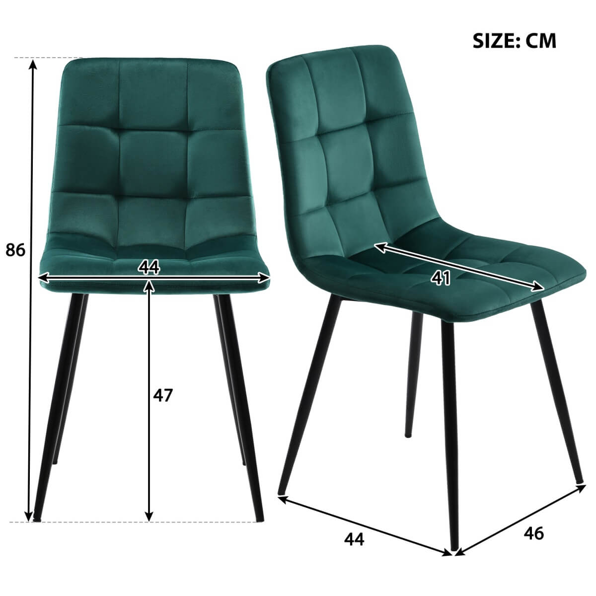 Modern Dining Set for 4 - Rectangular Black Table with Dark Green Velvet Chairs