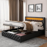 4ft6 Double Upholstered Storage Bed – PU Leather Bed Frame with Slatted Base and Colour Changing LED Lights