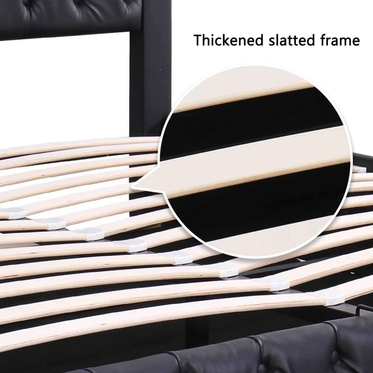 4ft6 Double Upholstered Storage Bed – PU Leather Bed Frame with Slatted Base and Colour Changing LED Lights
