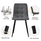 Modern Dining Set for 4 - Rectangular Black Table with Dark Grey Linen Chairs