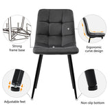 4-Piece Dark Grey Velvet Dining Chairs – Upholstered Backrest, Metal Frame