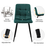 Modern Dining Set for 4 - Rectangular Black Table with Dark Green Velvet Chairs
