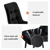 Modern Dining Set for 4 - Black Rectangular Table with Black Velvet Chairs