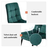 Modern Dining Set for 4 - Rectangular Black Table with Dark Green Velvet Chairs