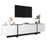 TV Cabinet, Low Panel with Colorblocked Legs, Doors & Drawers, High-Gloss White and Black