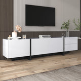 TV Cabinet, Low Panel with Colorblocked Legs, Doors & Drawers, High-Gloss White and Black