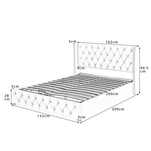 Upholstered Bed, Hydraulic Lift & Storage, 150x200cm Velvet, Beige