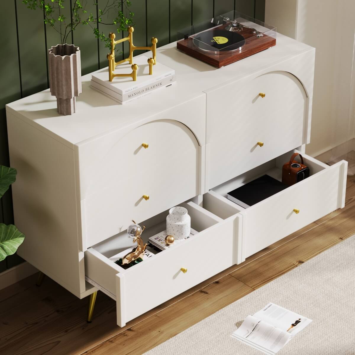 6-Drawer Chest of Drawers - Spacious Bedroom Storage Unit, Cream White