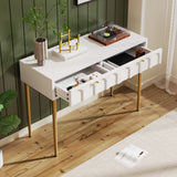 Cream White Dressing Table with 2 Drawers – Bedroom Sideboard, 76.5x100x45cm