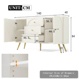 Cream White Sideboard Cabinet with 3 Drawers and 2 Doors - Living Room Storage Cupboard with Adjustable Shelf