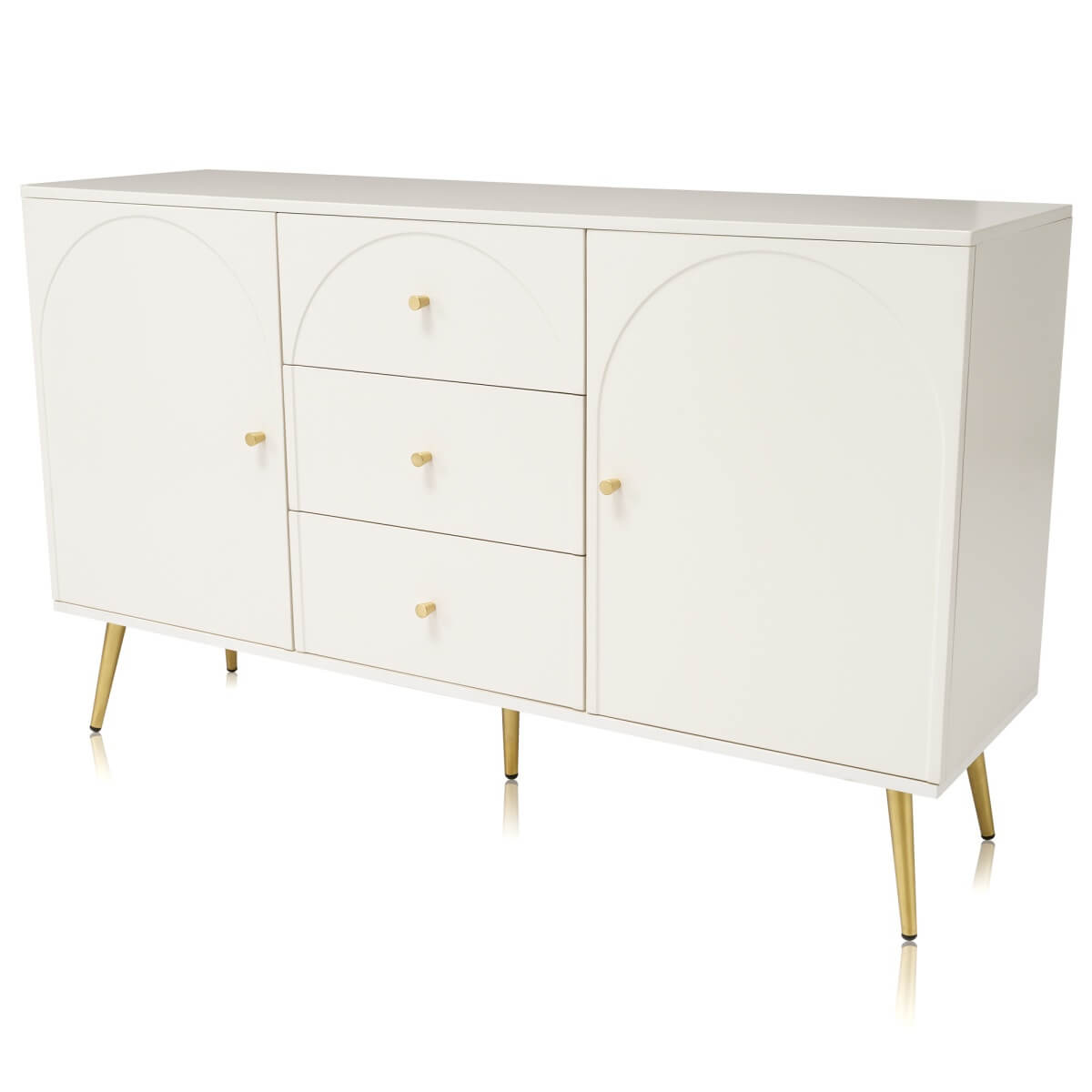 Cream White Sideboard Cabinet with 3 Drawers and 2 Doors - Living Room Storage Cupboard with Adjustable Shelf