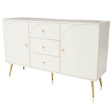 Cream White Sideboard Cabinet with 3 Drawers and 2 Doors - Living Room Storage Cupboard with Adjustable Shelf