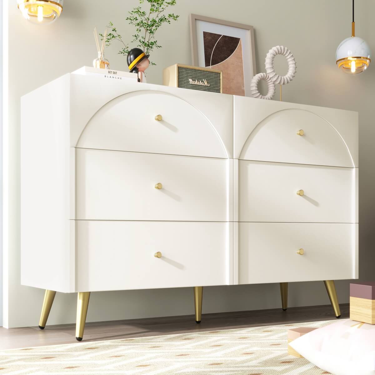6-Drawer Chest of Drawers - Spacious Bedroom Storage Unit, Cream White