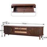 TV Unit with Rattan Effect Drawers and Doors - Country Style TV Stand with Storage, Natural Walnut Effect
