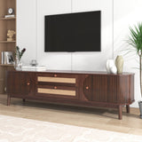 TV Cabinet - Natural Walnut Color Mixed TV Panel with Rattan Drawers