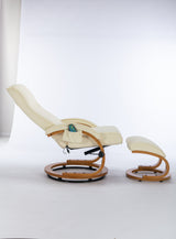 PU Upholstered Massage Recliner with Ottoman Footstool, 5 Points Massager, Bentwood Base, Beige