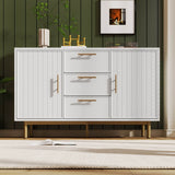 White Sideboard Cabinet with 3 Drawers and 2 Doors - Living Room Storage Cupboard with Adjustable Shelf