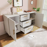 White Sideboard Cabinet with 3 Drawers and 2 Doors - Living Room Storage Cupboard with Adjustable Shelf