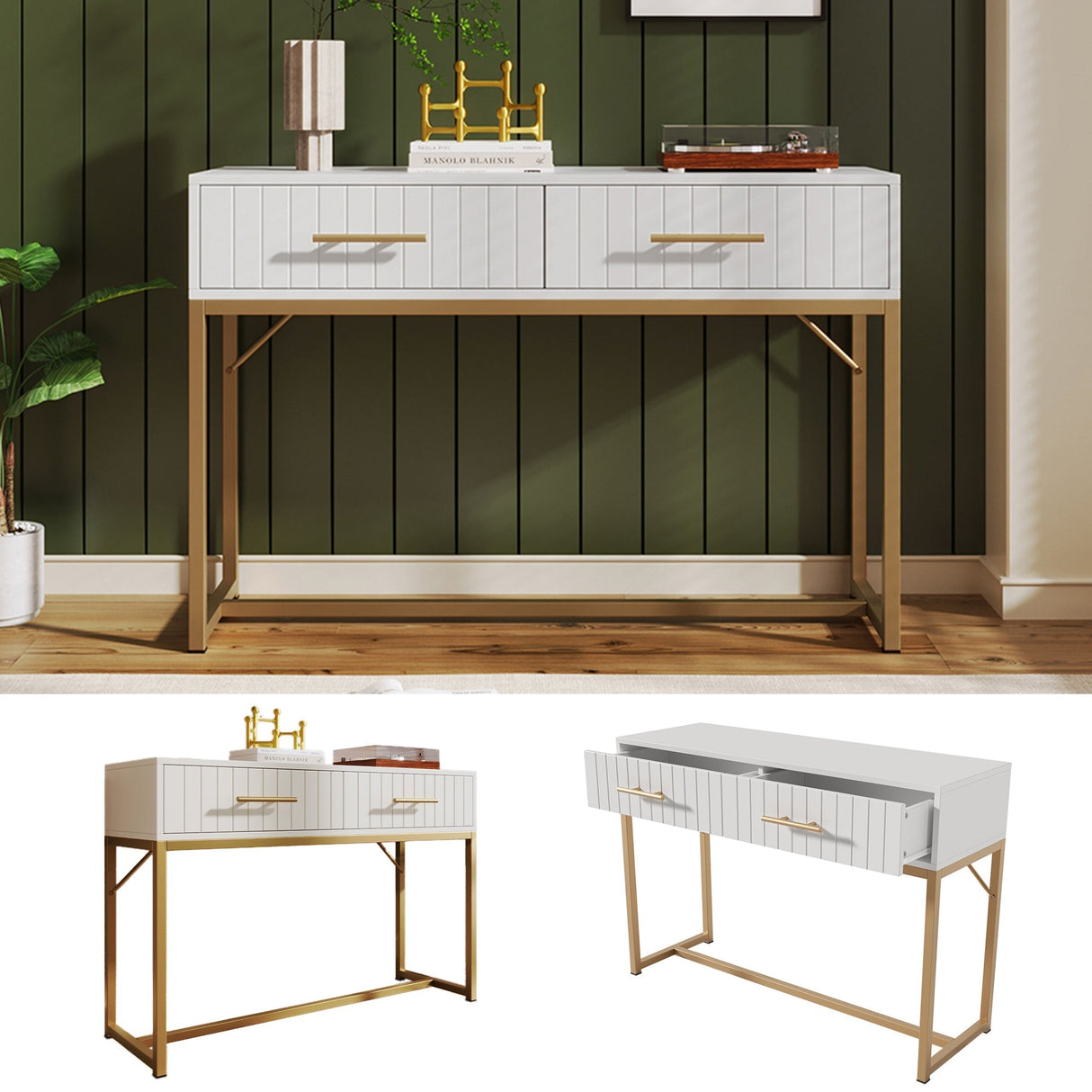 Dressing Table with 2 Drawers 75cm High, Chest of Drawers Bedroom Highboard White Sideboard, White Particle Board