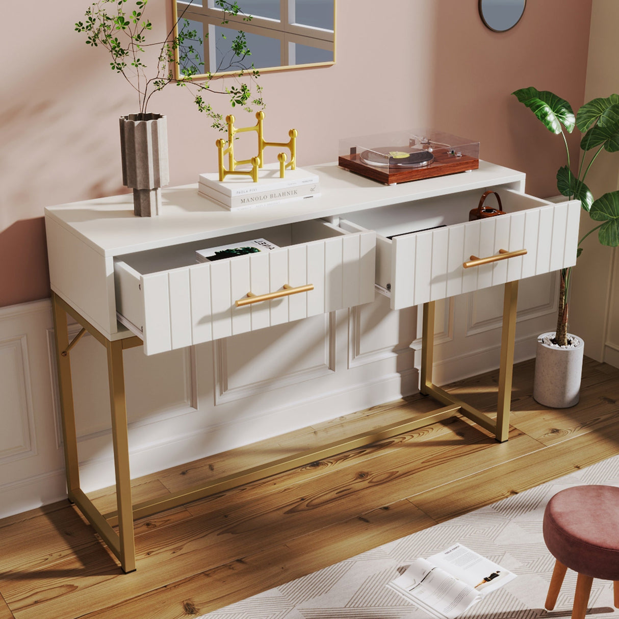 Dressing Table with 2 Drawers 75cm High, Chest of Drawers Bedroom Highboard White Sideboard, White Particle Board