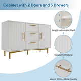 White Sideboard Cabinet with 3 Drawers and 2 Doors - Living Room Storage Cupboard with Adjustable Shelf