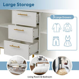 White Sideboard Cabinet with 3 Drawers and 2 Doors - Living Room Storage Cupboard with Adjustable Shelf