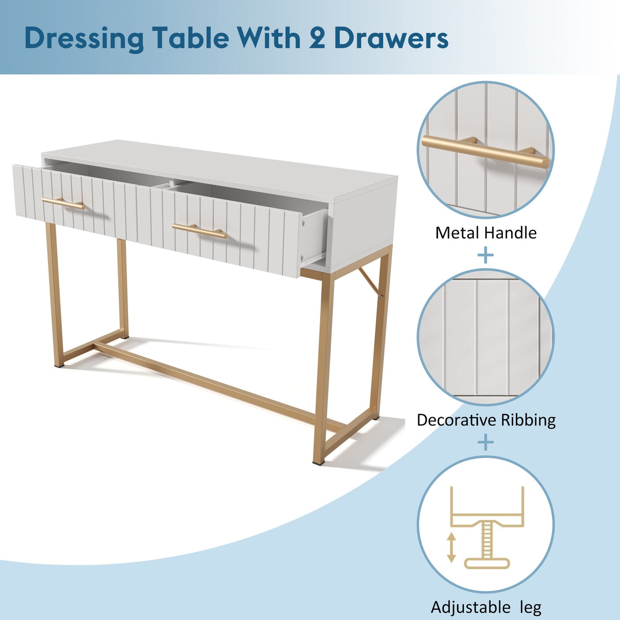 Dressing Table with 2 Drawers 75cm High, Chest of Drawers Bedroom Highboard White Sideboard, White Particle Board