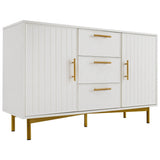 White Sideboard Cabinet with 3 Drawers and 2 Doors - Living Room Storage Cupboard with Adjustable Shelf