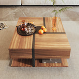 Coffee Table with 4 Drawers, Unique Color Matching, and Bottom Storage Space, 78x78x36cm
