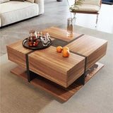 Coffee Table with 4 Drawers, Unique Color Matching, and Bottom Storage Space, 78x78x36cm