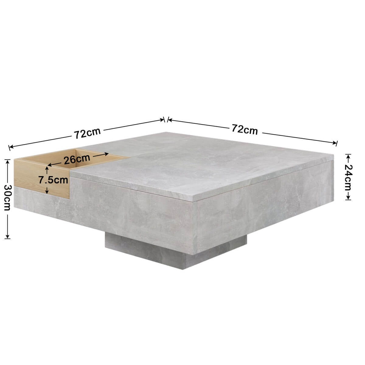 Coffee Table with Removable Storage – Living Room Side Table, Concrete Grey & Wood