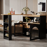 Modern Extendable Kitchen Island Table with Storage & Swivel, LED Strip, Black