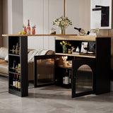Modern Extendable Kitchen Island Bar Table with Storage - Swivel Dining Table with Adjustable Colour LED Strip, Black