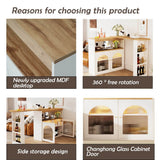 Modern Extendable Kitchen Island with Storage - Swivel Bar Table and Dining Table with Adjustable Colour LED Strip, White