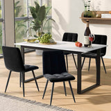 4-6 Seater Extendable Dining Table - Modern White Marble Effect Tabletop with Sturdy Metal Legs