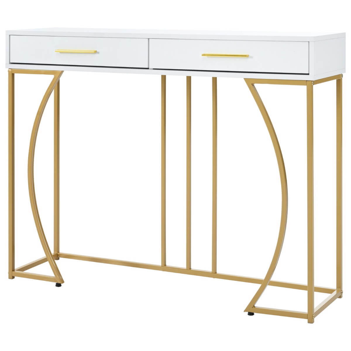 Console Table with 2 Drawers – Modern Hallway Table, White & Gold