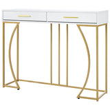 Console Table with 2 Drawers – Modern Hallway Table, White & Gold