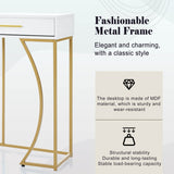 Console Table with 2 Drawers – Modern Hallway Table, White & Gold