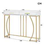 Console Table with 2 Drawers – Modern Hallway Table, White & Gold