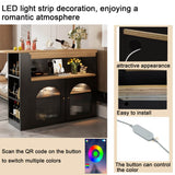 Modern Extendable Kitchen Island Bar Table with Storage - Swivel Dining Table with Adjustable Colour LED Strip, Black