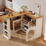 Modern Extendable Kitchen Island with Storage - Swivel Bar Table and Dining Table with Adjustable Colour LED Strip, White