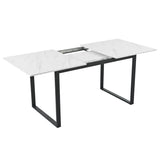 4-6 Seater Extendable Dining Table - Modern White Marble Effect Tabletop with Sturdy Metal Legs