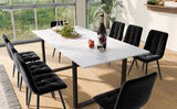 Dining Table Telescopic, 140/180x80x75cm with Iron & Square Tube Legs, White MDF with Marble Pattern